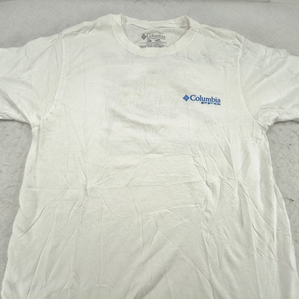 Columbia PFG Short Sleeve Crew Neck Graphic Shirt Mens Size Small S White Blue